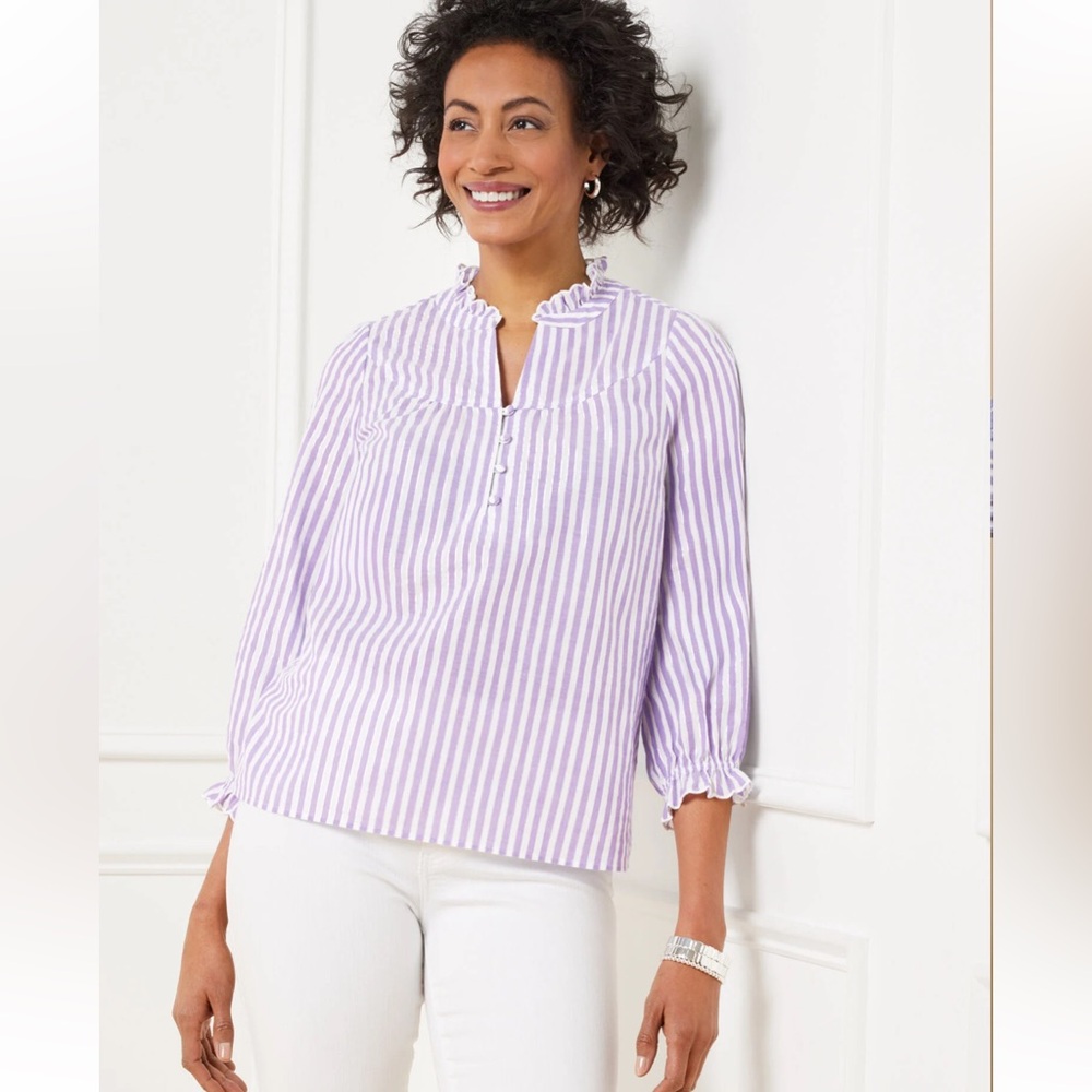 CHARMING LAVENDER & WHITE STRIPED TOP PETITE SMALL NWT